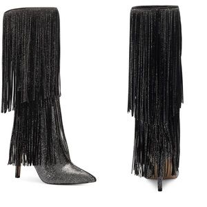 🆕LAST ONE-INC ishani black bling fringe boots
